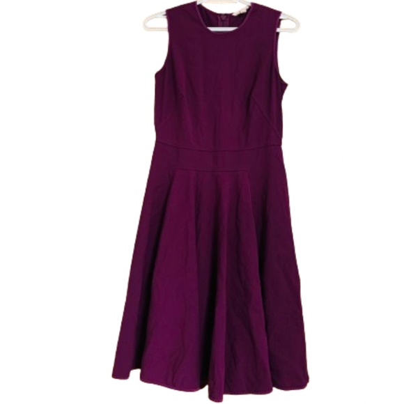 Rebecca Taylor Sleeveless Suiting Ponte Knit Fit & Flare Dress in Wine Sz-2 - Picture 3 of 9